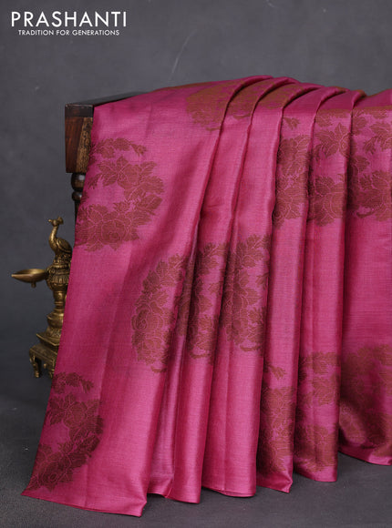 Pure tussar silk saree pink with thread woven buttas in borderless style