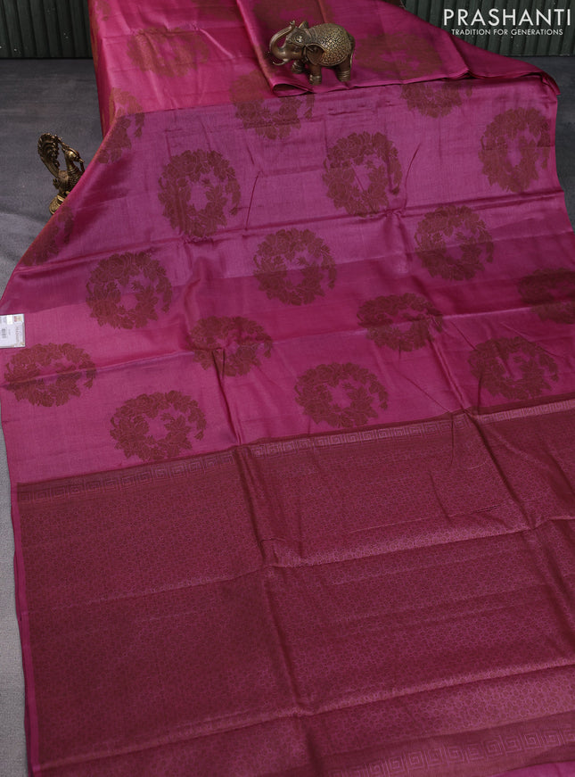 Pure tussar silk saree pink with thread woven buttas in borderless style