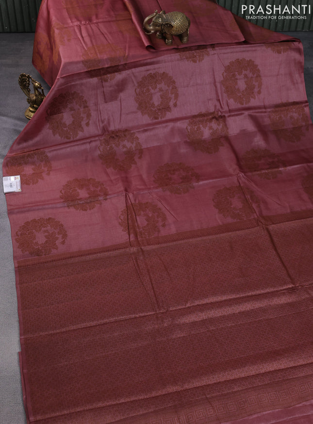 Pure tussar silk saree pastel maroon with thread woven buttas in borderless style
