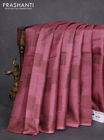 Pure tussar silk saree pink shade with thread woven buttas and thread woven border