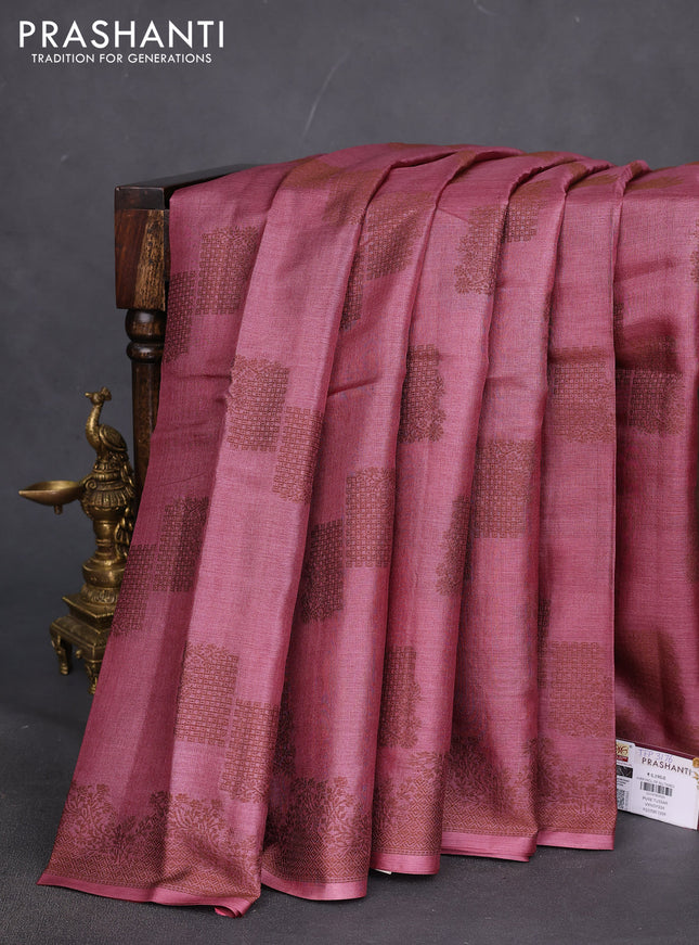 Pure tussar silk saree pink shade with thread woven buttas and thread woven border