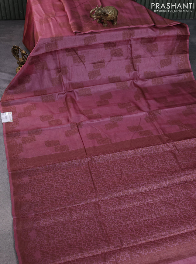 Pure tussar silk saree pink shade with thread woven buttas and thread woven border