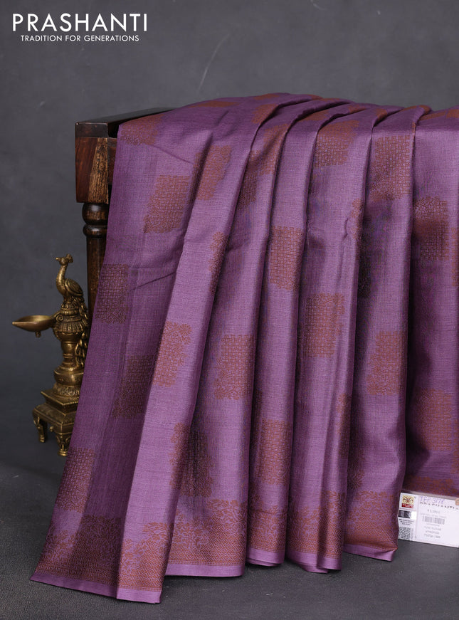 Pure tussar silk saree pastel purple with thread woven buttas and thread woven border