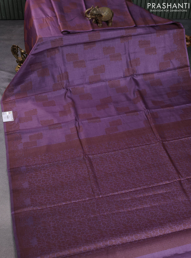 Pure tussar silk saree pastel purple with thread woven buttas and thread woven border