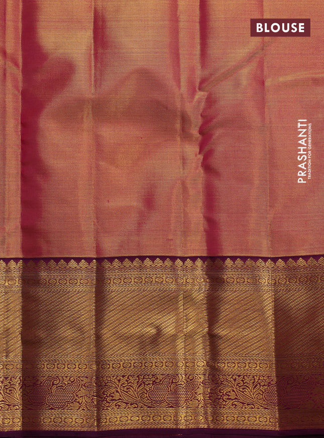 Pure kanchipuram tissue silk saree dual shade of gold and purple with allover zari woven brocade weaves and long zari woven border