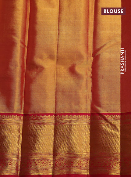 Pure kanchipuram tissue silk saree dual shada of gold and red with allover zari woven brocade weaves and long zari woven border