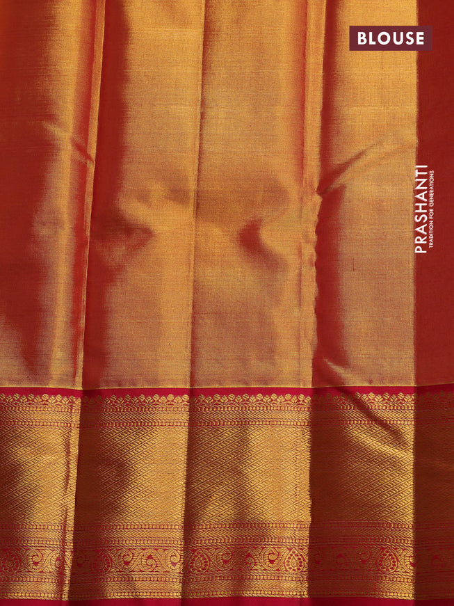 Pure kanchipuram tissue silk saree dual shada of gold and red with allover zari woven brocade weaves and long zari woven border