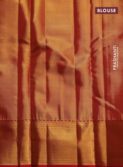 Pure kanchipuram tissue silk saree dual shade of gold and red with allover zari woven brocade weaves and long zari woven border