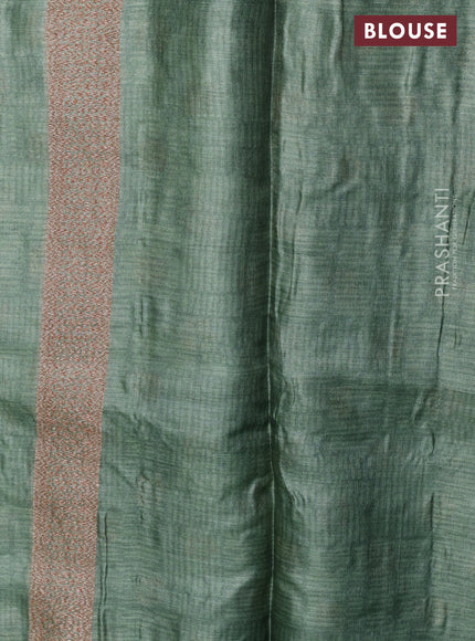 Banarasi tussar silk saree green with woven buttas & floral digital prints and piping border