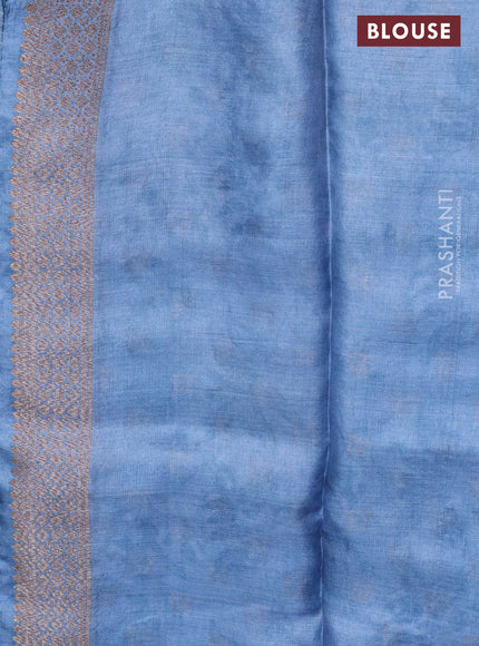 Banarasi tussar silk saree pastel blue with woven buttas & floral digital prints and piping border