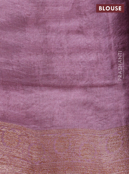 Banarasi tussar silk saree rosey brown with woven buttas & floral digital prints and woven border