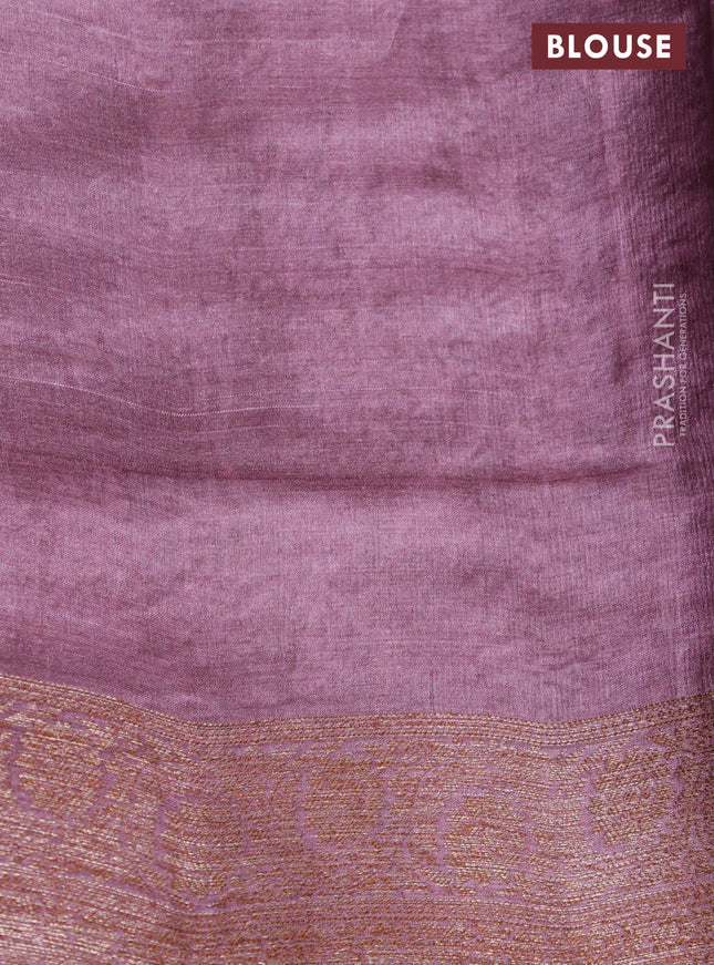 Banarasi tussar silk saree rosey brown with woven buttas & floral digital prints and woven border