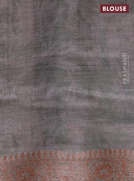 Banarasi tussar silk saree grey shade with woven buttas & floral digital prints and woven border