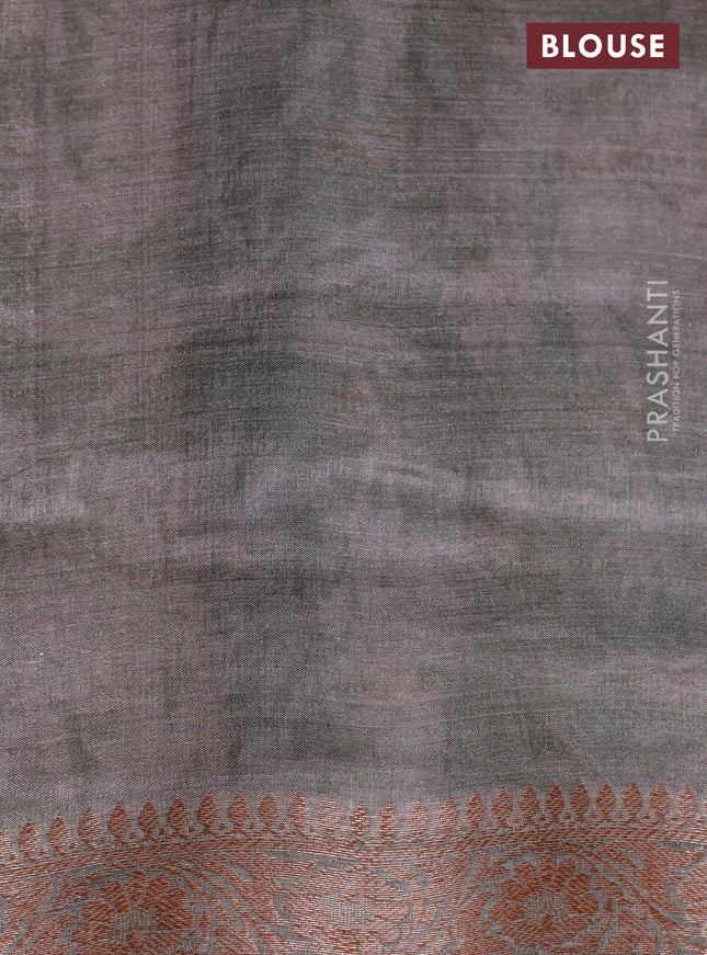 Banarasi tussar silk saree grey shade with woven buttas & floral digital prints and woven border