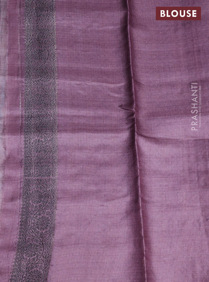 Banarasi tussar silk saree rosey brown with woven buttas & floral digital prints in borderless style