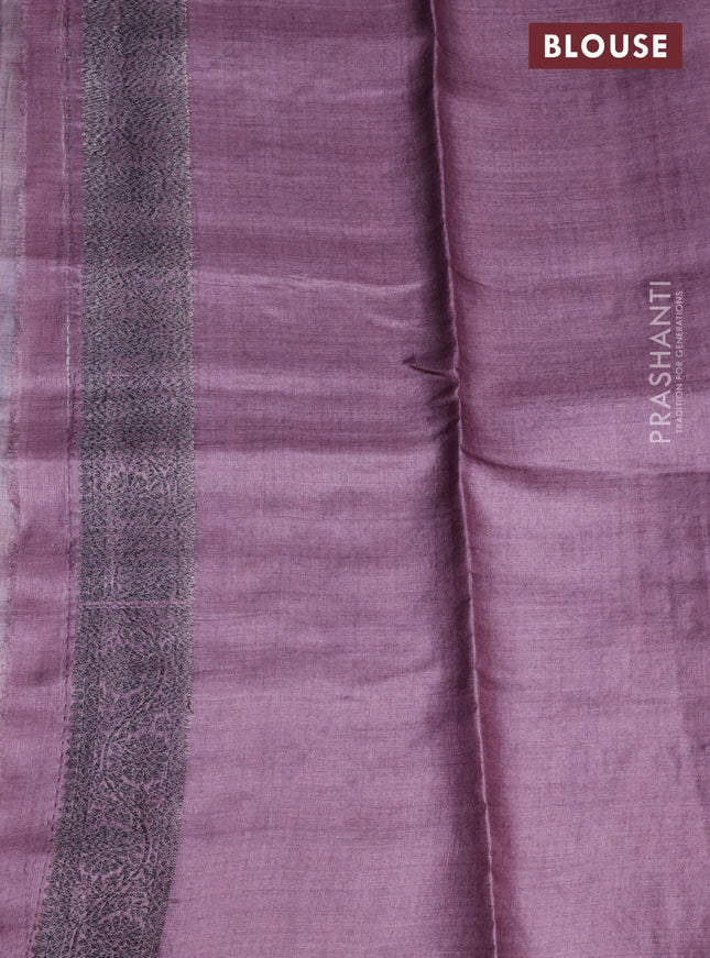 Banarasi tussar silk saree rosey brown with woven buttas & floral digital prints in borderless style
