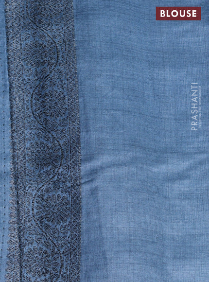 Banarasi tussar silk saree pastel blue with woven buttas & floral digital prints in borderless style