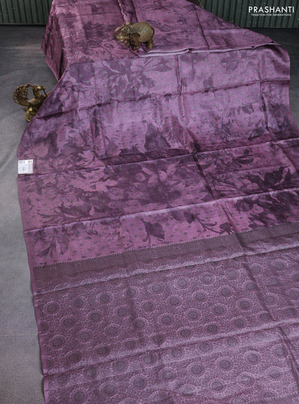 Banarasi tussar silk saree rosey brown with woven buttas & digital prints in borderless style