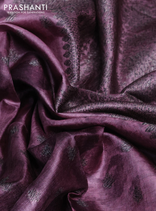 Banarasi tussar silk saree rosey brown with woven buttas & digital prints in borderless style