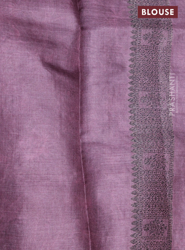 Banarasi tussar silk saree rosey brown with woven buttas & digital prints in borderless style