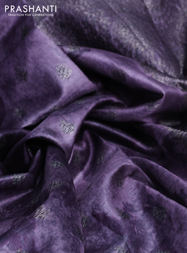 Banarasi tussar silk saree pastel lavender with woven buttas & digital prints in borderless style