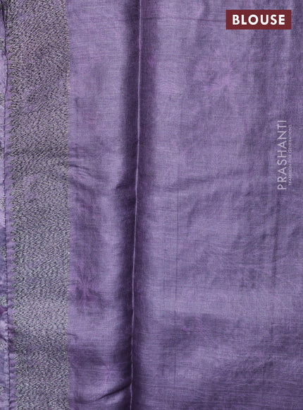 Banarasi tussar silk saree pastel lavender with woven buttas & digital prints in borderless style