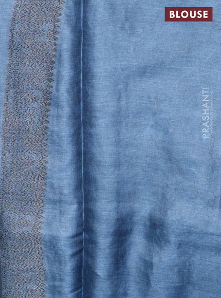 Banarasi tussar silk saree pastel blue with woven buttas & digital prints in borderless style