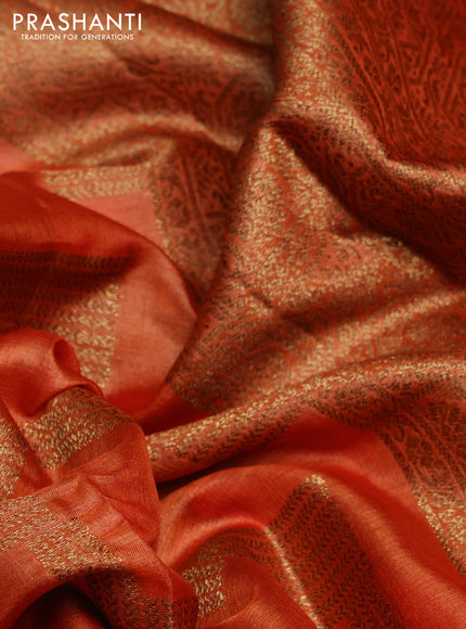 Banarasi tussar silk saree orange with allover thread & zari weaves and small woven border