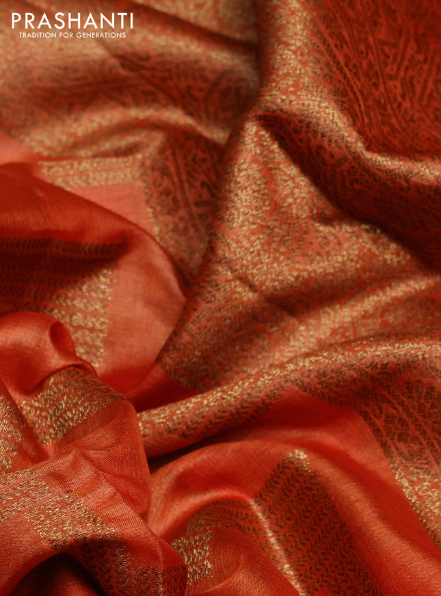 Banarasi tussar silk saree orange with allover thread & zari weaves and small woven border