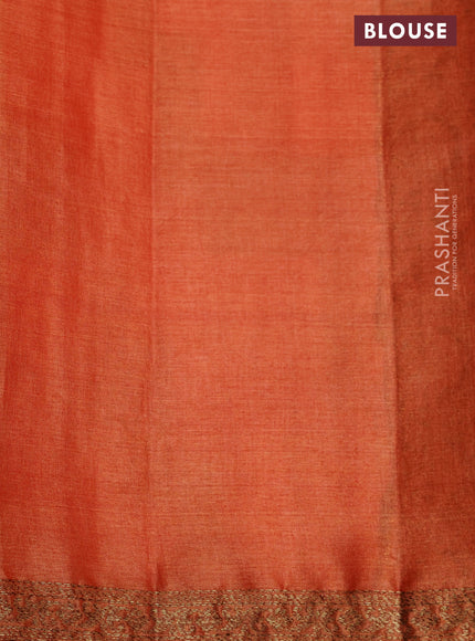 Banarasi tussar silk saree orange with allover thread & zari weaves and small woven border