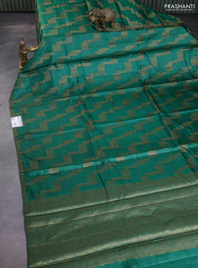 Banarasi tussar silk saree green with allover thread & zari weaves and small woven border