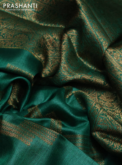 Banarasi tussar silk saree green with allover thread & zari weaves and small woven border