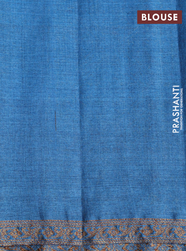 Banarasi tussar silk saree peacock blue shade with allover thread & zari weaves and small woven border