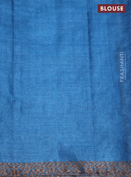 Banarasi tussar silk saree peacock blue with allover thread & zari buttas and small woven border