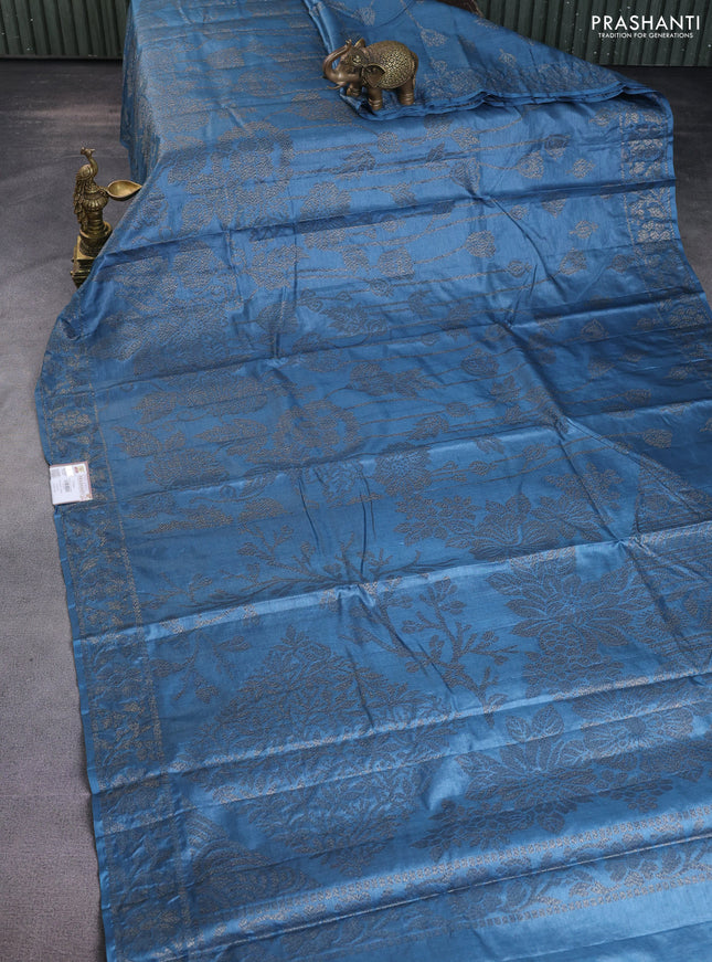 Banarasi tussar silk saree pastel blue with allover thread & zari weaves and woven border