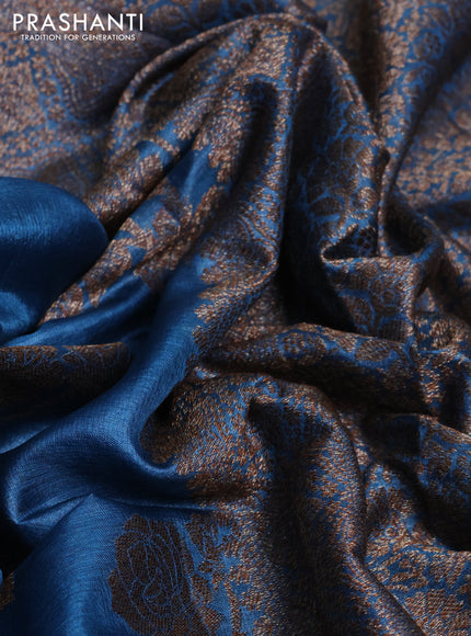 Banarasi tussar silk saree blue with thread & zari woven buttas and banarasi style border