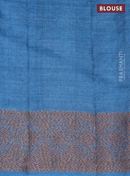 Banarasi tussar silk saree blue with thread & zari woven buttas and banarasi style border