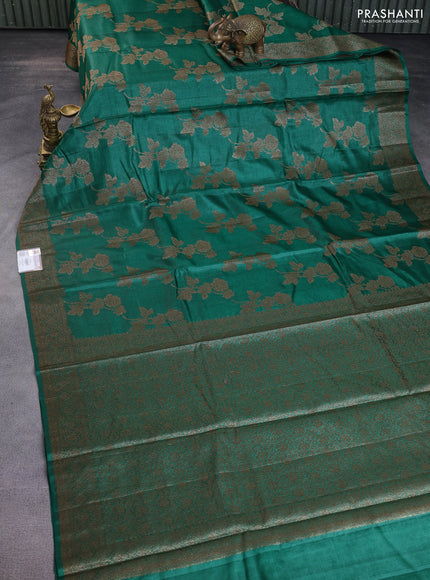 Banarasi tussar silk saree green with thread & zari woven buttas and banarasi style border