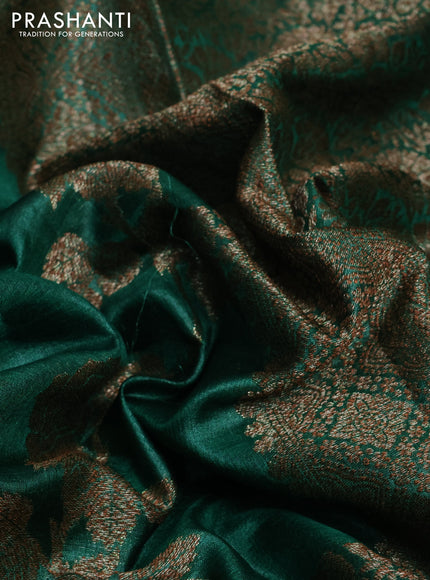 Banarasi tussar silk saree green with thread & zari woven buttas and banarasi style border