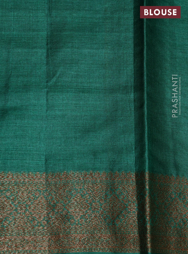 Banarasi tussar silk saree green with thread & zari woven buttas and banarasi style border