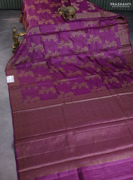 Banarasi tussar silk saree purple with thread & zari woven buttas and banarasi style border