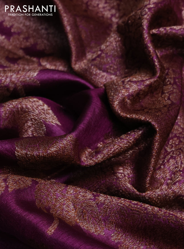 Banarasi tussar silk saree purple with thread & zari woven buttas and banarasi style border