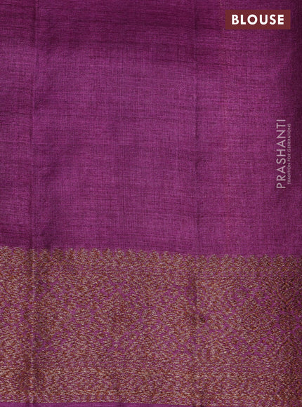 Banarasi tussar silk saree purple with thread & zari woven buttas and banarasi style border