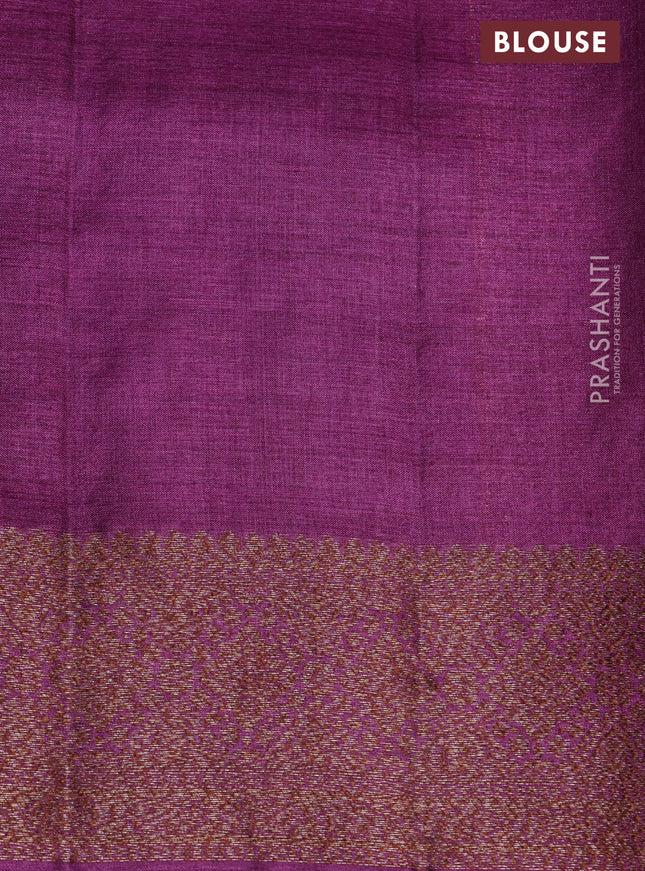 Banarasi tussar silk saree purple with thread & zari woven buttas and banarasi style border
