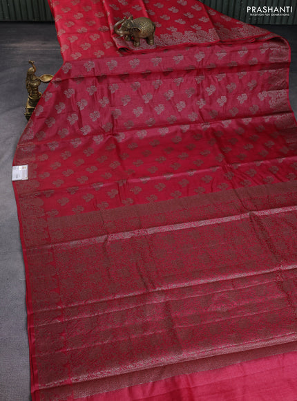 Banarasi tussar silk saree maroon with woven buttas and banarasi style border