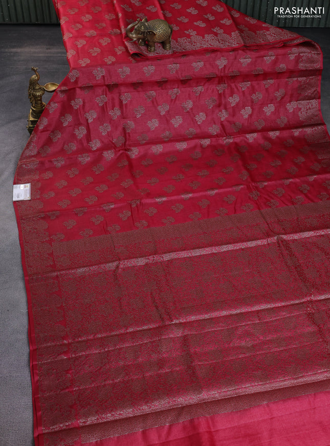 Banarasi tussar silk saree maroon with woven buttas and banarasi style border
