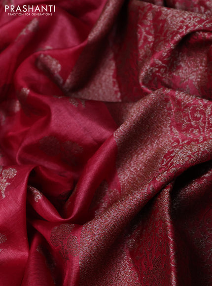 Banarasi tussar silk saree maroon with woven buttas and banarasi style border
