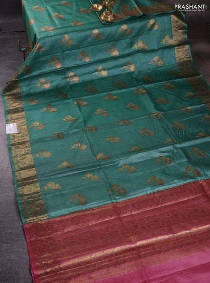 Banarasi tussar silk saree green shade and marron shade with woven buttas and banarasi style border