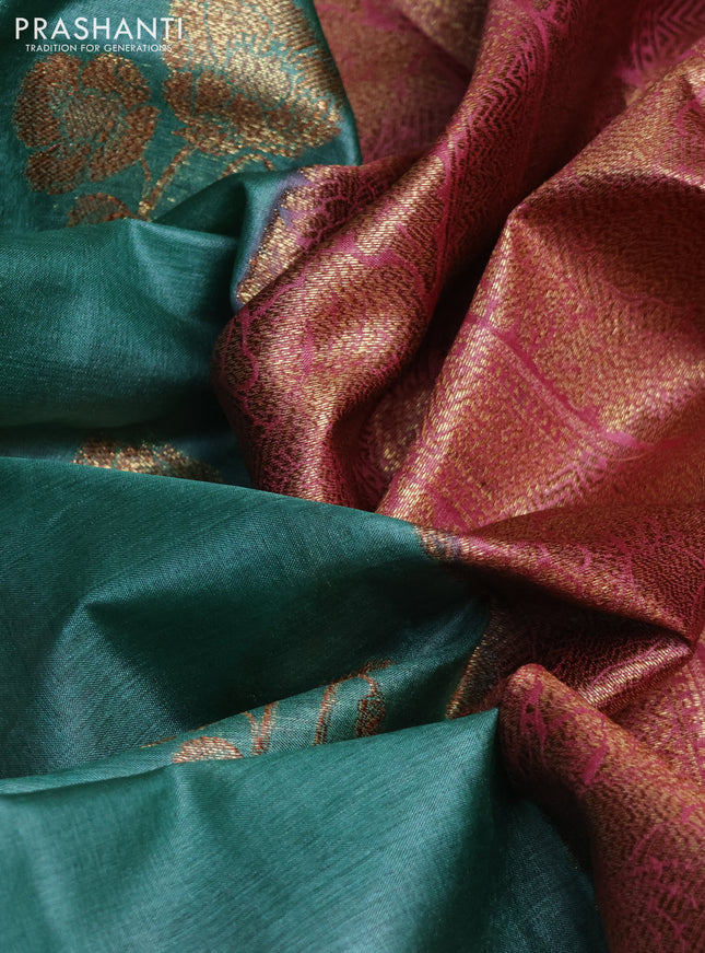 Banarasi tussar silk saree green shade and marron shade with woven buttas and banarasi style border