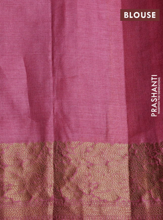 Banarasi tussar silk saree green shade and marron shade with woven buttas and banarasi style border